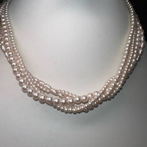Twisted Vintage Faux Pearl  Multi Strand Necklace