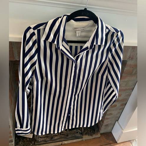 Coldwater Creek Womens  Structured Navy White Striped Button Down size XS (4-6)