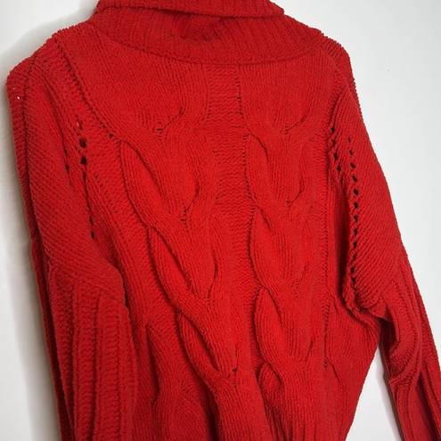 The Moon  & Madison Red Cowl Neck Plush Cable Knit Cropped Sweater