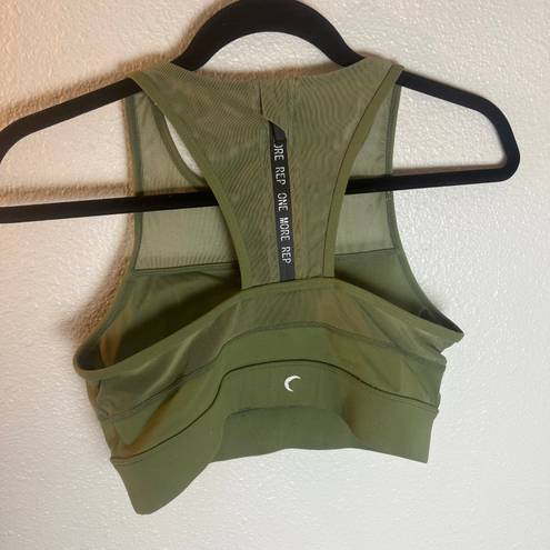 Zyia active all star mesh zip up high impact olive green sports bra