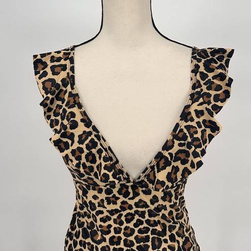 Beachsissi Leopard Ruffle V Neck Tummy Control Tank Swimsuit Size Medium