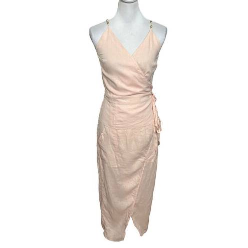 Vix Paula Hermanny  Zoey Linen Midi Dress In Nude Tan Women’s Size XS Flawed