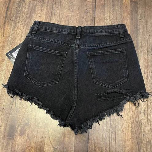 PRETTYLITTLETHING Dark Blue Wash Frayed Hem Bum Rip Denim Shorts