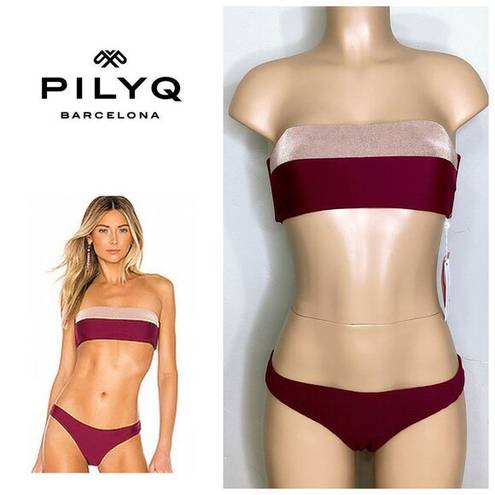 PilyQ New.  plum and rose metallic bandeau top. M-top/S-bottoms