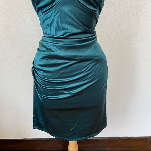 B Darlin Teal Satin Open Strappy Back Cocktail Dress