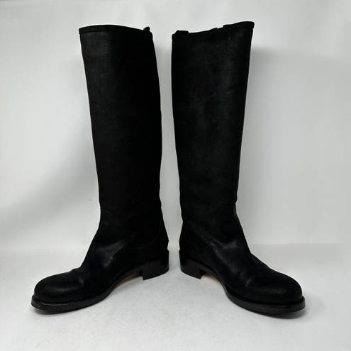 Jimmy Choo  Doreen Rugged Leather Knee High Zipper Detail Boots Shoes Black 8.5