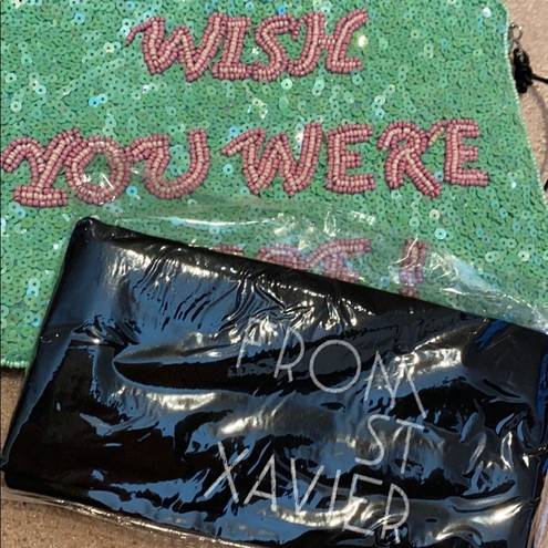 Wish From St. Xavier  You Were Here green sequin clutch bag NWT