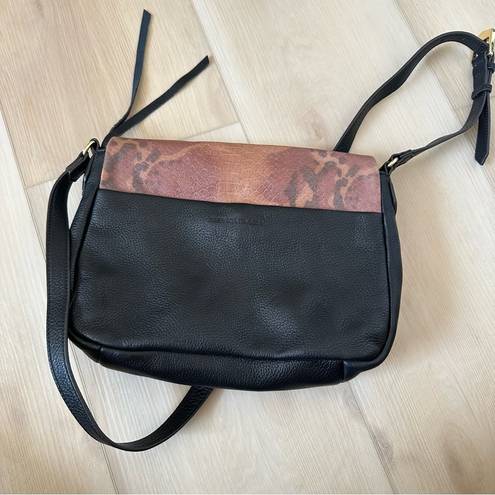 Aimee Kestenberg  black nappa leather with sunset snake flap crossbody bag.