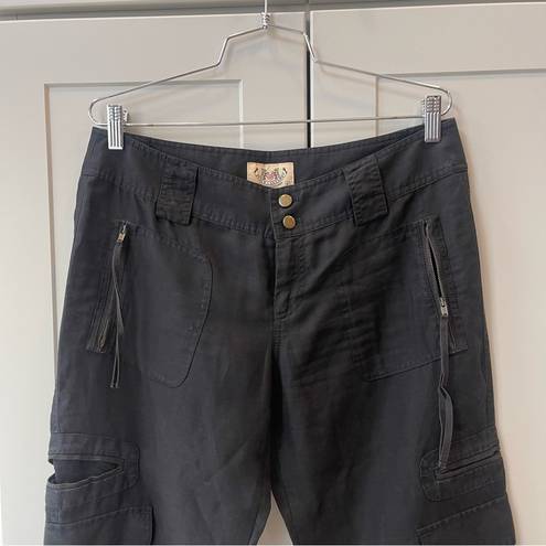 Juicy Couture Y2K Black Cargo Cropped Juicy Coture Linen Boho Casual Retro Pants Capris Small