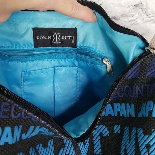 Robin Ruth "JAPAN"  Fabric Purse Tote Zip Closure Black Blue