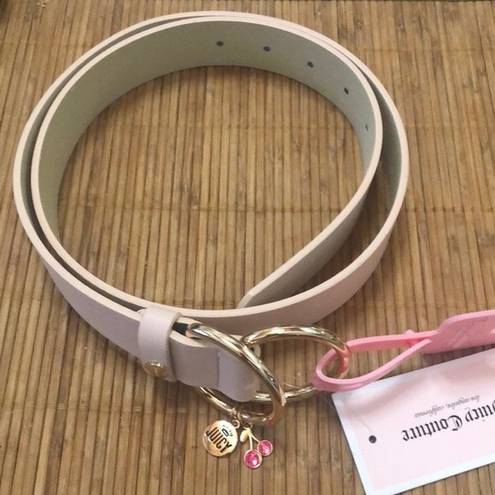 Juicy Couture NWT Blush Pink Signature Logo Cherry Charm Leather Belt M/L