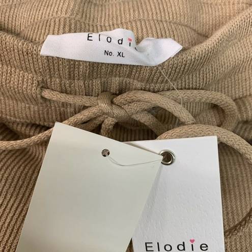 Elodie  Womens Beige Jogger Pants Drawstring Knit Ankle Casual Stretch