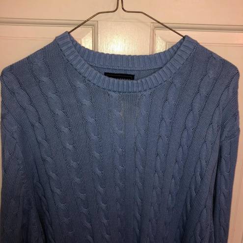 Saddlebred  Ladies Cable Knit Sweater Blue Large Crew Neck Cotton Blend Comfy