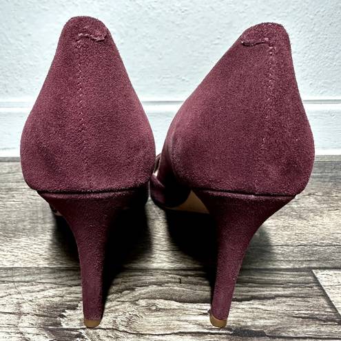 Loeffler Randall  Tamsin Pointed Toe Pumps Mid Heel Stiletto Suede Bordeaux 8.5