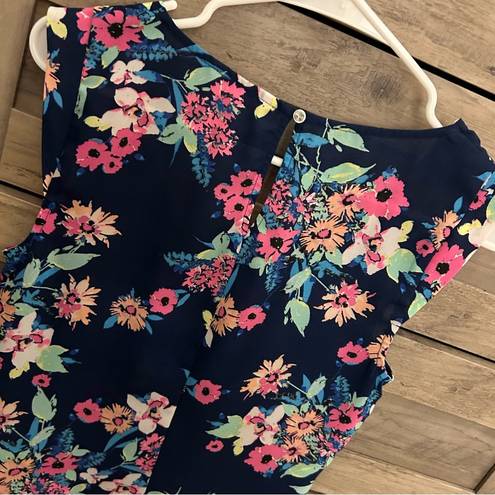 Candie's Candie’s “Spring Bouquet Blue” Pintuck Floral Sleeveless Blouse Size SMALL NWOT