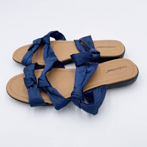 Comfortview  Blythe Sandals Blue Satin Strappy Open Toe Slip On Shoes Size 12WW