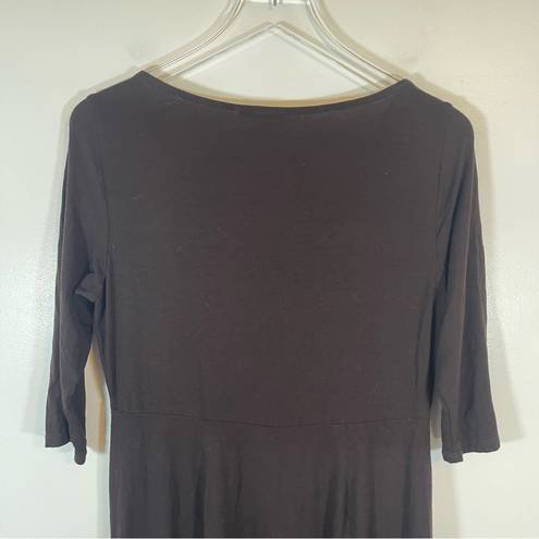 Eileen Fisher  Black Brown Hi Lo Draped Cowl Neck Empire Waist Dress Relaxed Fit