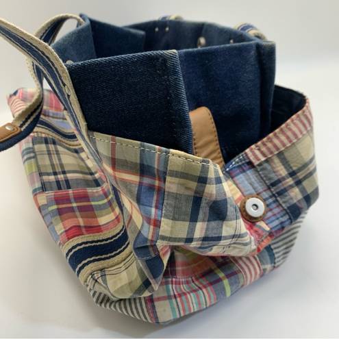 Tommy Hilfiger  Vintage Blue Canvas Denim Plaid Tote Bag