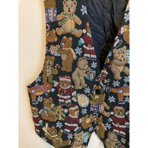 American Vintage Facets 90s Vintage Teddy Bear Tapestry Christmas Vest Size XL