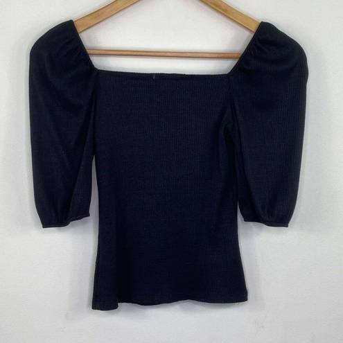 Project Social T  Black Square Neck Puff Sleeve Top Women's Size Extra Small XS