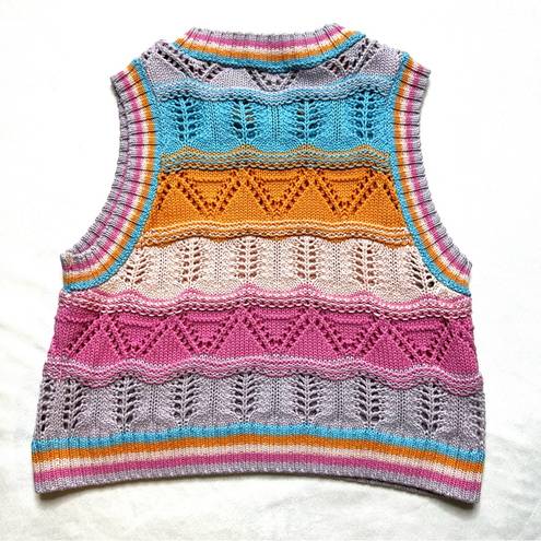 ZARA  Knit Crochet Rainbow Sleeveless Sweater Vest Jumper