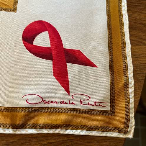 Oscar de la Renta  Vintage Silk Scarf Square AIDS Awareness Red Ribbon RARE