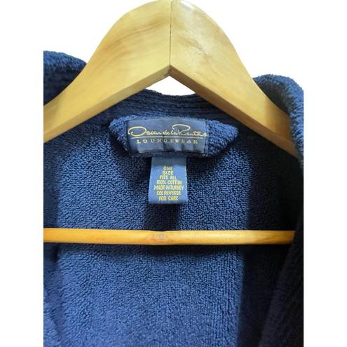 Oscar de la Renta  Royal Blue Plush Terry Cloth Bathrobe w/ Tie