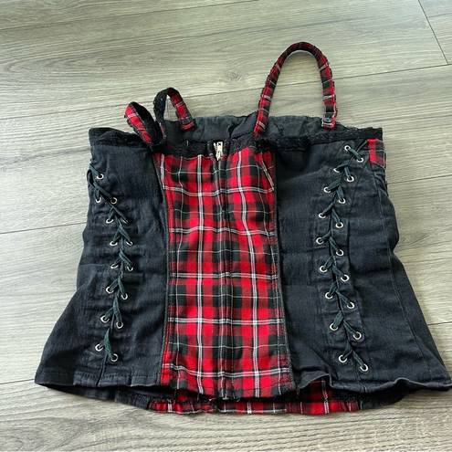 Tripp NYC  Womens Goth Black Red Plaid Bustier Corset Tank Top Size XL Stretch