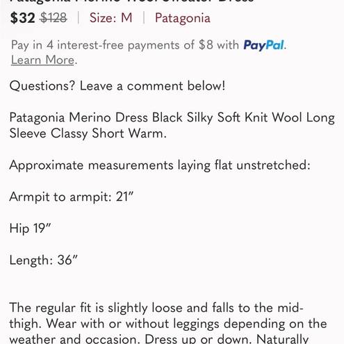 Patagonia  100% Merino Wool Sweater Dress size M