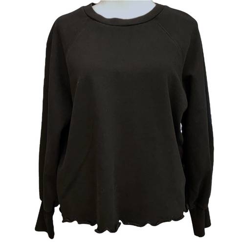 Frame  Womens Scalloped Lettuce Hem Pullover Sweatshirt Long Sleeve Black Medium