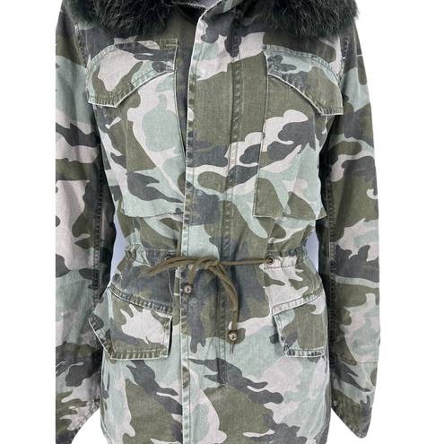 ma*rs MR &  ITALY Camouflage Print Coat with Fox Fur Collar