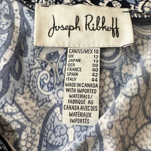 Joseph Ribkoff  Paisley Tuxedo Collar V-neck Trumpet Sleeve Blouse Size 10