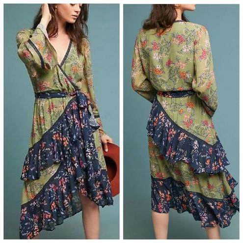 Love Sam  Williston Wrap Green, Blue / Floral Printed Dress