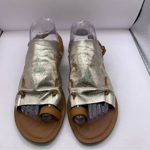 Krass&co Rag &  Fran Gold Back Strap Flat Sandal size US 8 slingback