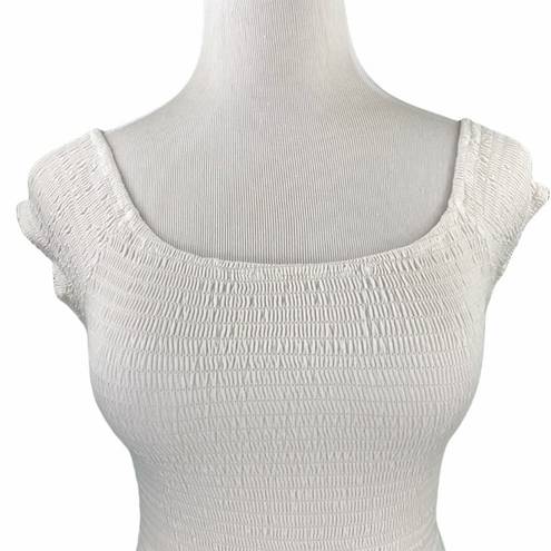 Brandy Melville Casual White Elastic Scoop Neck Crop Top