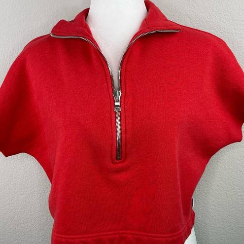 Good American  Red 3/4 Zip Short Sleeve Cropped Sweatshirt Size 0/XS Oversized