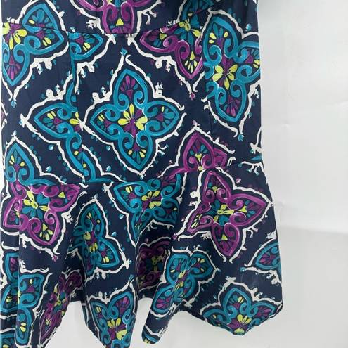 Natori Josie  Festive Blue Paisley Retro Floral One Shoulder Women 4 Ruffle Dress