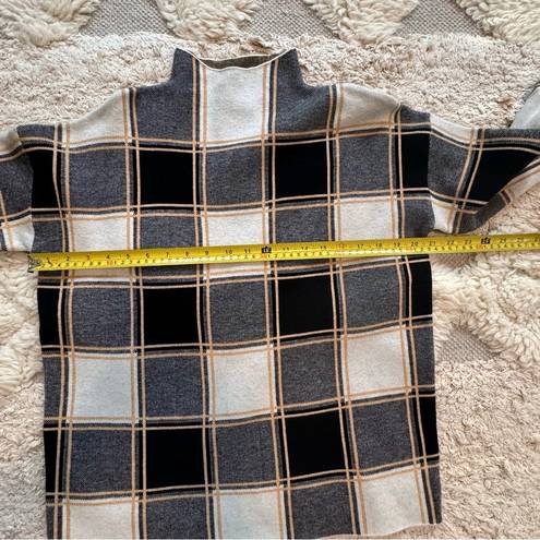 Tahari  Window Pane Plaid Black White Yellow Long Sleeve Mock Neck Sweater L