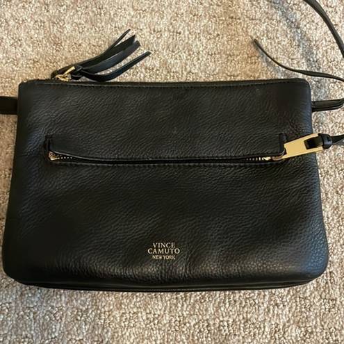 Vince Camuto  Black Leather Double Zipper Pocket Crossbody Purse Handbag