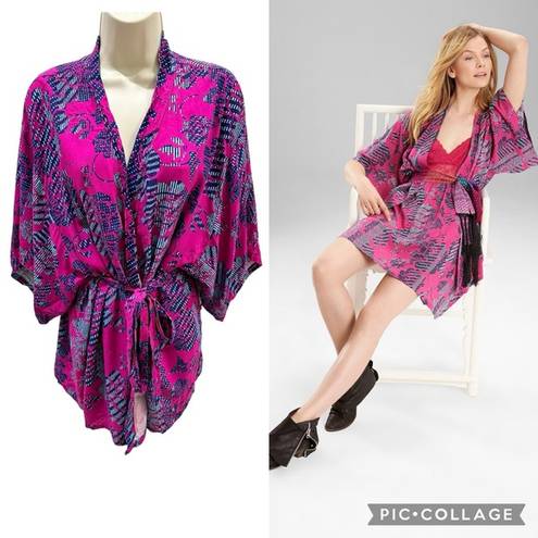 Natori  JOSIE WRAP ROBE KIMONO CHALLIS HAPPI COAT PURPLE