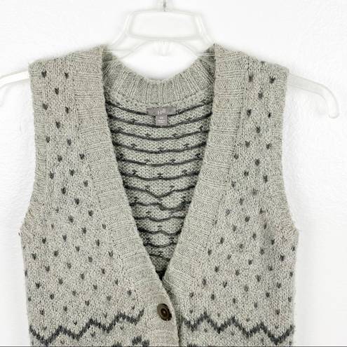 J.Jill  Gray Fair Isle Pattern Button V-Neck Sweater Vest, Size XS