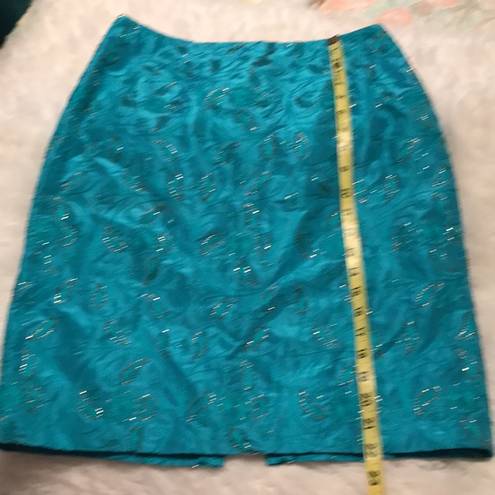 Chetta B  beaded, silk pencil skirt blue size 6