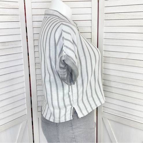 Thread and Supply  Striped Button Front Crop Shirt White Gray XL