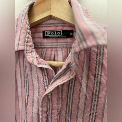 Polo  Ralph Lauren Pink Striped Button Down Shirt Size 14 / Small