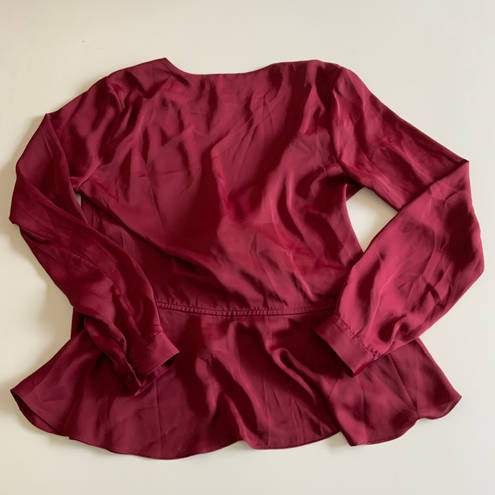 L'Academie NEW  The Long Sleeve Wrap Satin Blouse Shirt Cabernet Red Medium