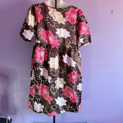 belle du jour  Pullover Brown Satin Floral Dress Size Medium