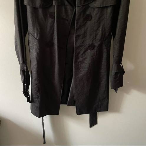 Tahari  Black Ruffle Detail Trench Coat