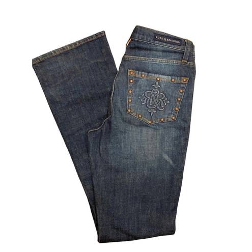 Rock & Republic Boot Cut Ripped Embellished Jeans Stud Pocket 4