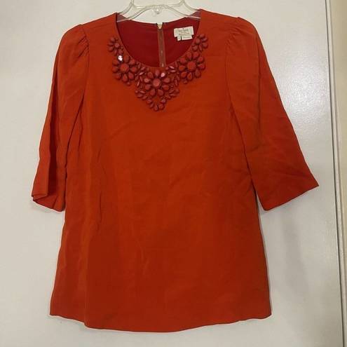 Kate Spade  New York Orange red Jeweled collar short sleeve blouse size 4