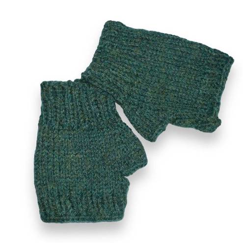 Womens Handcrafted Fingerless Glove Knit Solid Green Lightweight OS